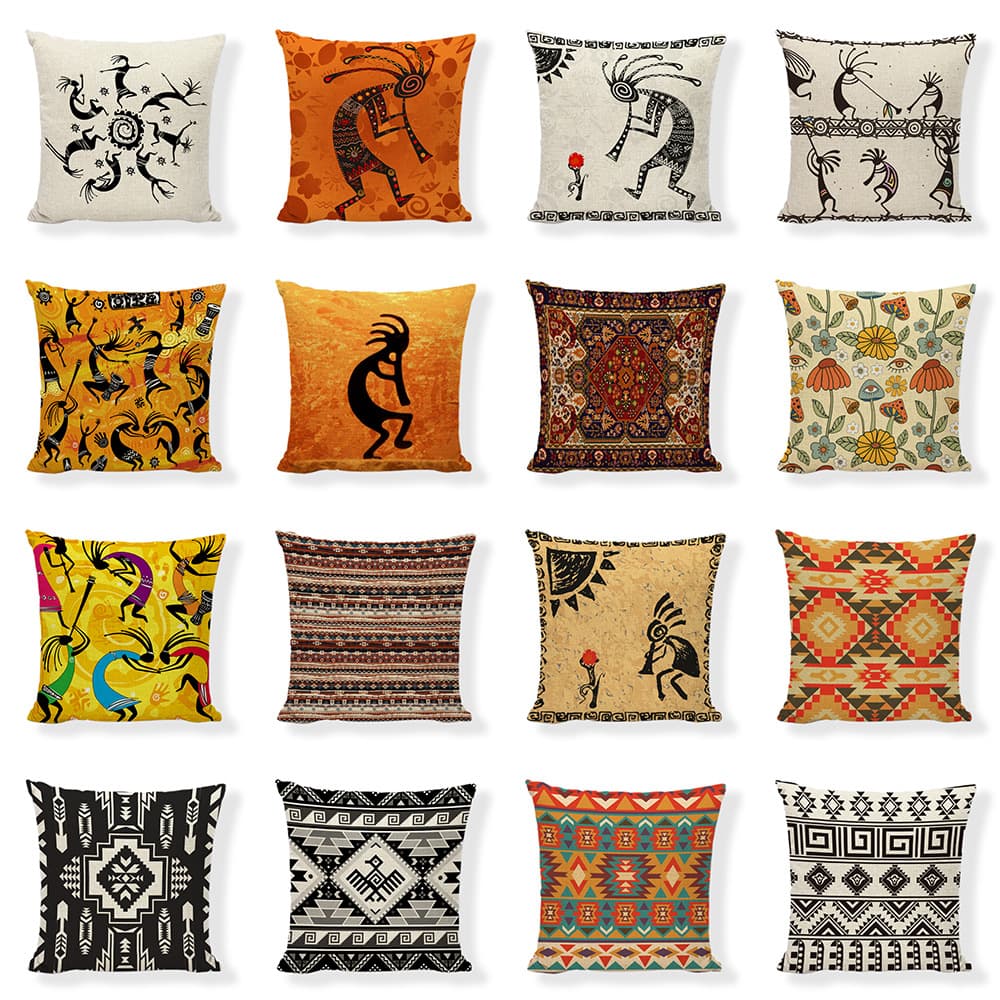 African Ethnic Style Retro Pillow Case Striped Totem Abstract Art Cushion Cover Linen Pillow Cover Sofa Pillow