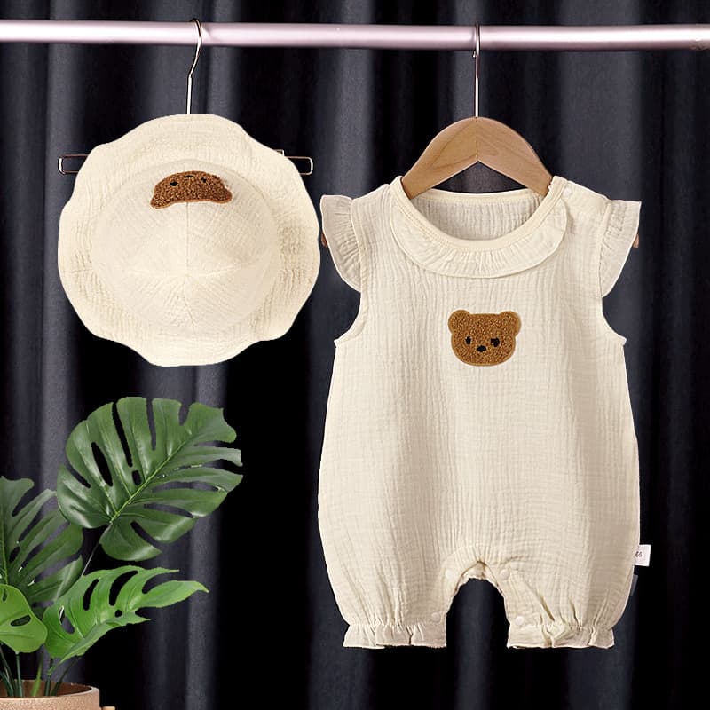 Baby Romper Summer Thin Bodysuit Newborn Clothes for Boys and Girls Pure Cotton Outdoor Crawling Suit with Hat