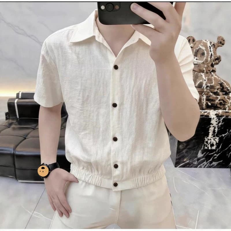 Old Money Style Solid Color Spread Collar Short Sleeve Shirt for Men, Summer New Fashion Trendy Casual Shirt Breathable Versatile Top
