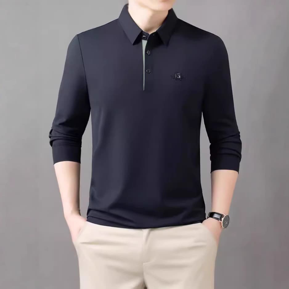 Long Sleeve 2025 Spring/Autumn T-Shirt Men's Casual Turn-down Collar Versatile Polo Shirt Middle-aged Base Layer Tee