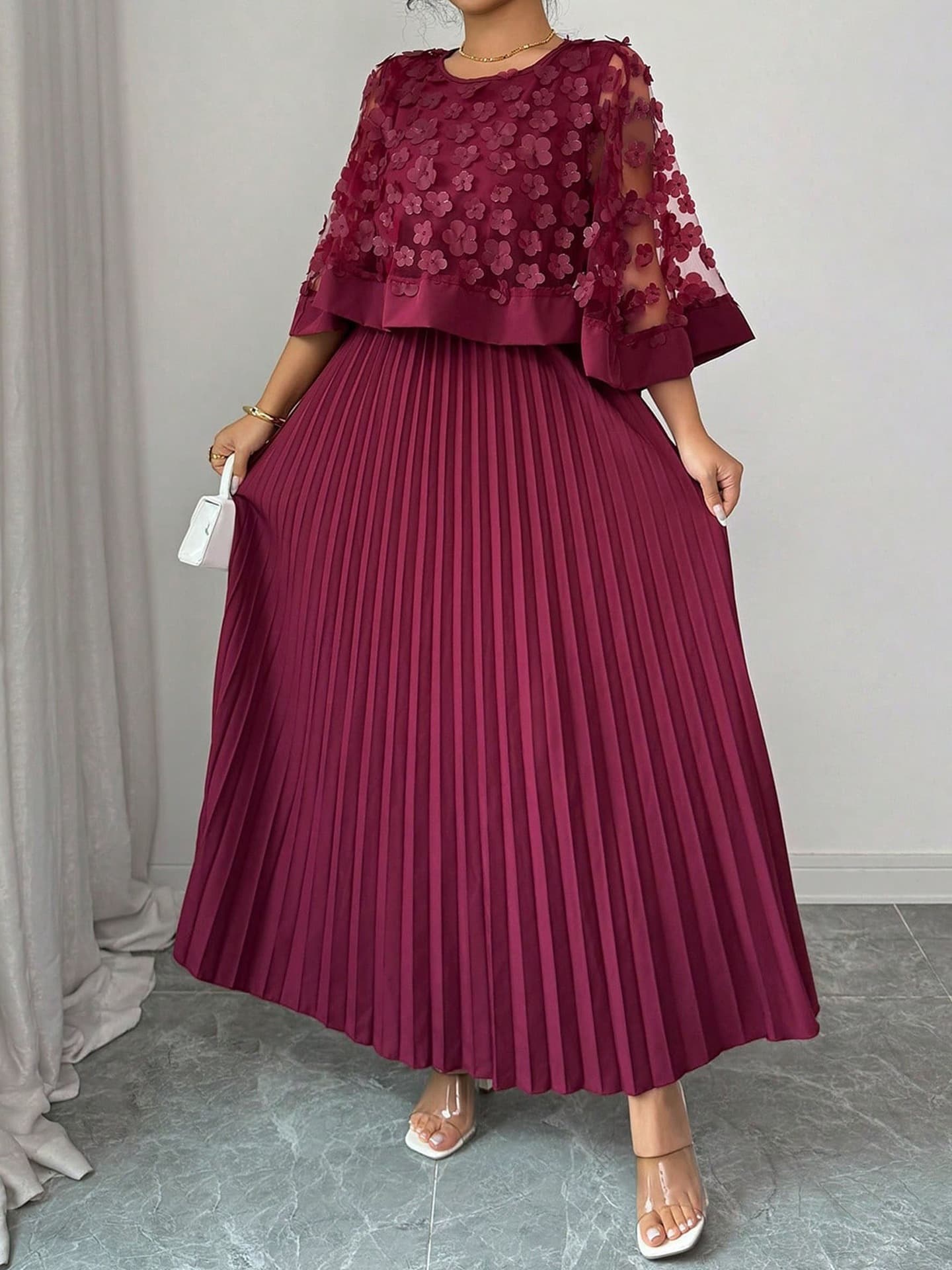 Cross-border Trade Europe and America Plus Size 2026 Summer New Style Elegant Mesh Cape Patchwork Mid-Length Dress