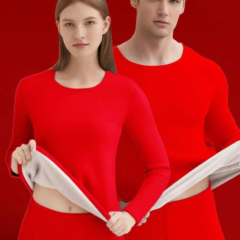 Cashmere Thermal Underwear Set for Women and Men, Pure Cotton, Bright Red Wedding Gift, Long-Sleeve Long Johns for Zodiac Year