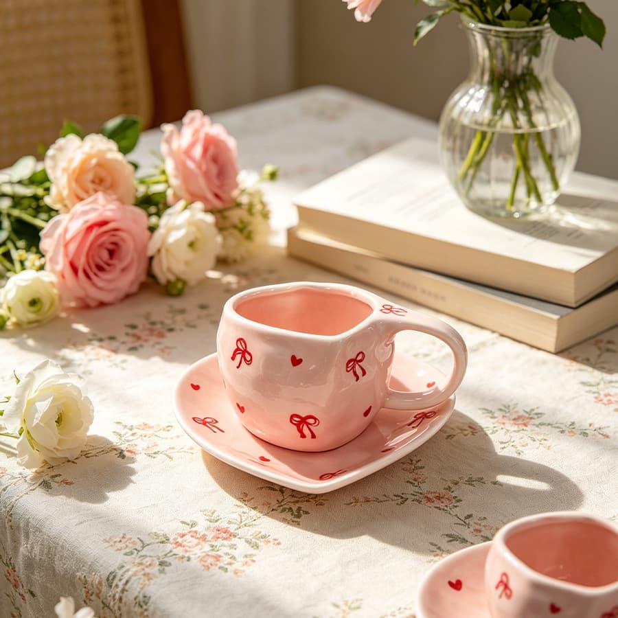 Korean style ins hand-shaped star-shaped irregular ceramic coffee cup flower saucer underglaze color cute mug