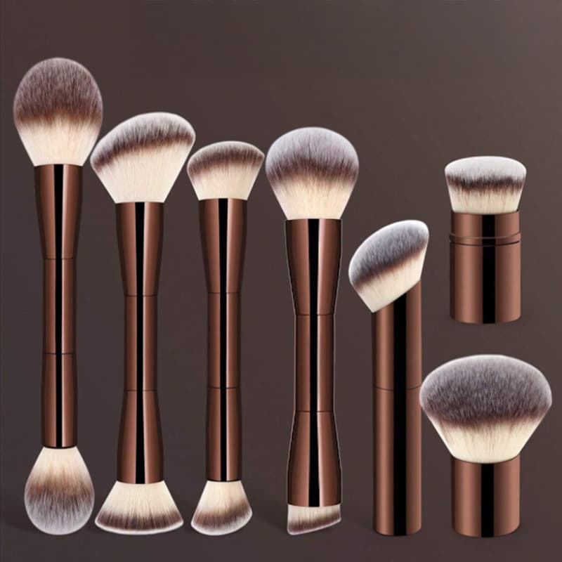7 PCS Professional Aluminum Tube Makeup Brushes with Double Headed Foundation Brush Blush Brush Foundation Brush Contour Brush Highlight Brush