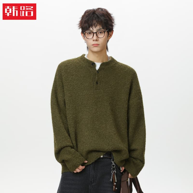 Light Luxury Old Money Henry Neck Polo Knit Sweater Autumn/Winter Textured Thick Warm Casual Style Cardigan