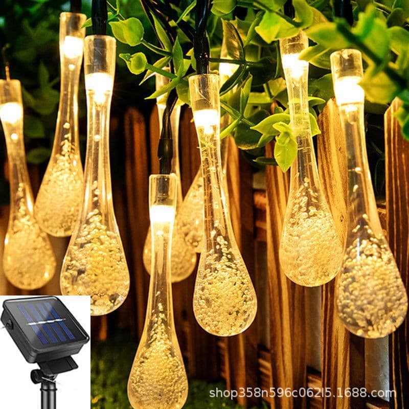 Cross-border New LED Solar Water Drop Light String Bubble Ball Light String Christmas Outdoor Garden Decoration Lanterns Waterproof