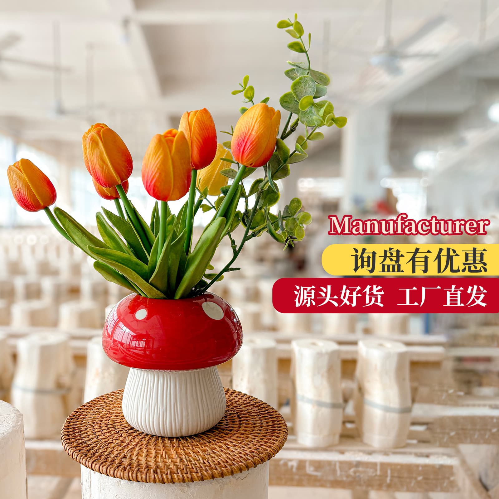 Cross-border vase, ins-style, high appearance, large-diameter French hand-painted vase, water culture, soft decoration, high-end ceramic ornament