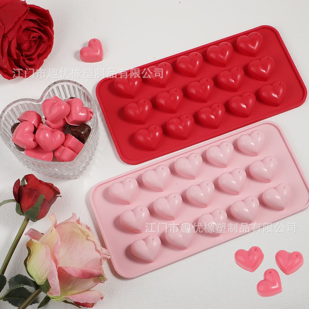 FCM kitchen baking mold candy heart-shaped mold 15 consecutive three-dimensional silicone love chocolate mold resistant to high temperature baking