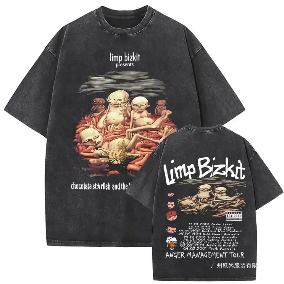 [Cross-border Washed Style] Punk Rock Y2k T-shirt Washed Vintage Rock Band