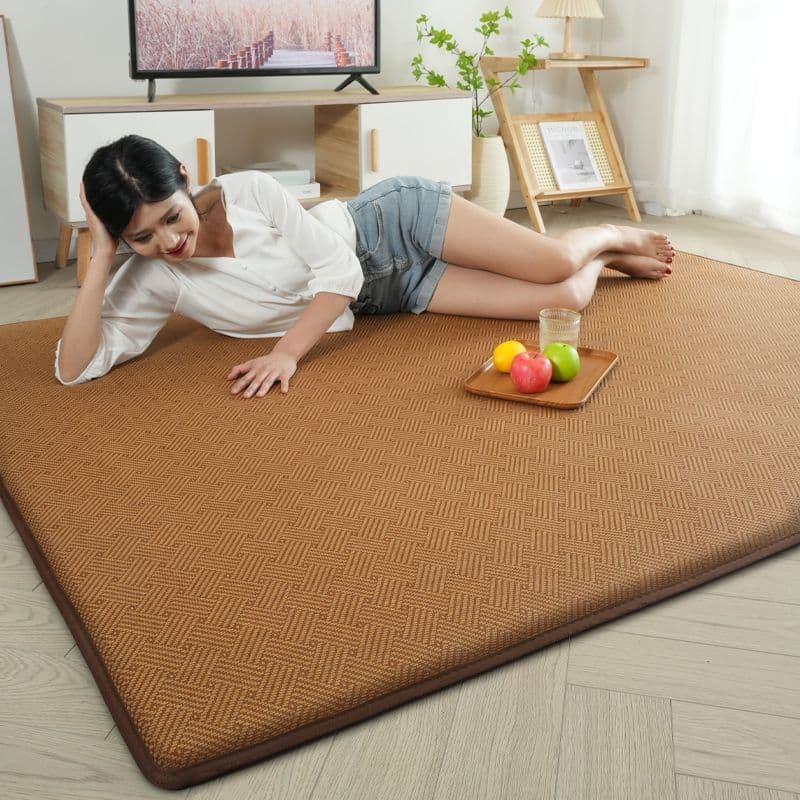 Japanese-style Thickened Rattan Floor Mat, Living Room Rug/Balcony Tatami Pad, Floor Sleeping Mat