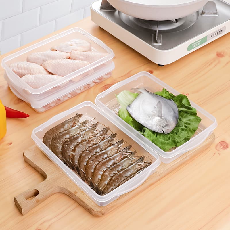 Sanada Japanese Fresh Meat Storage Box, Plastic Sealed Container, Refrigerator Organizer, Freezer Box, Rectangular Food Container