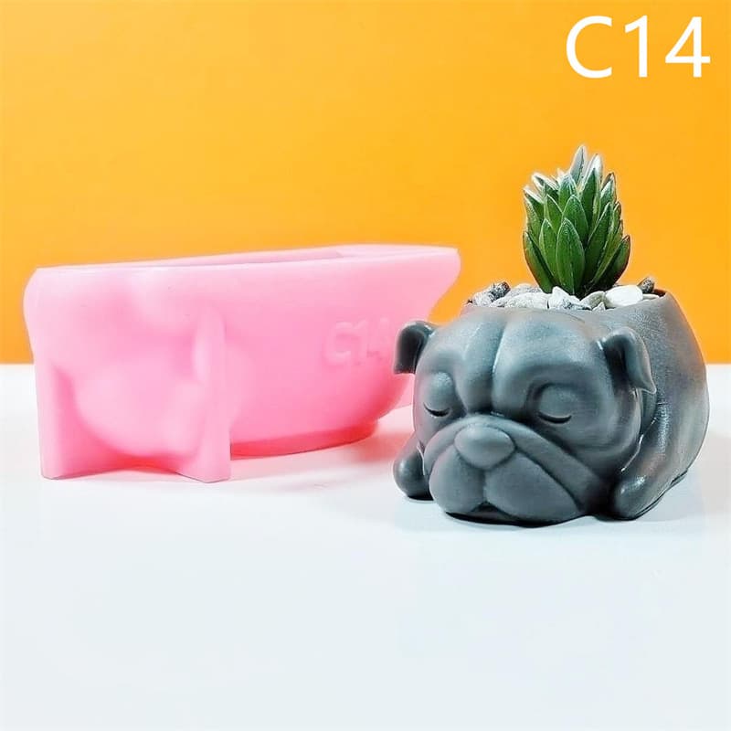 Sleeping Bulldog Flower Pot Silicone Mold Handmade DIY Succulent Plant Pot Candle Plaster Decoration Mold C14