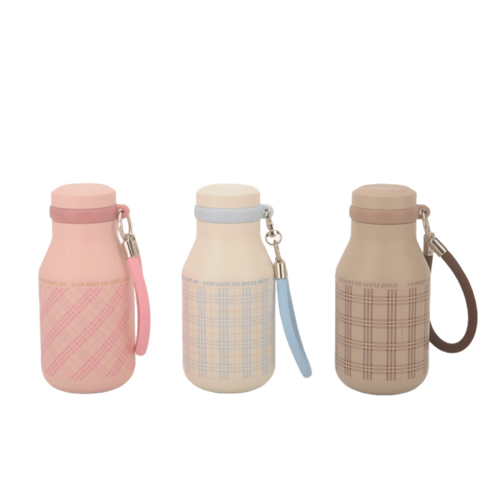 380 ml Gentle Plaid Insulated Cup 304 Stainless Steel Screw Lid with Lanyard Portable Carrying Travel Cup