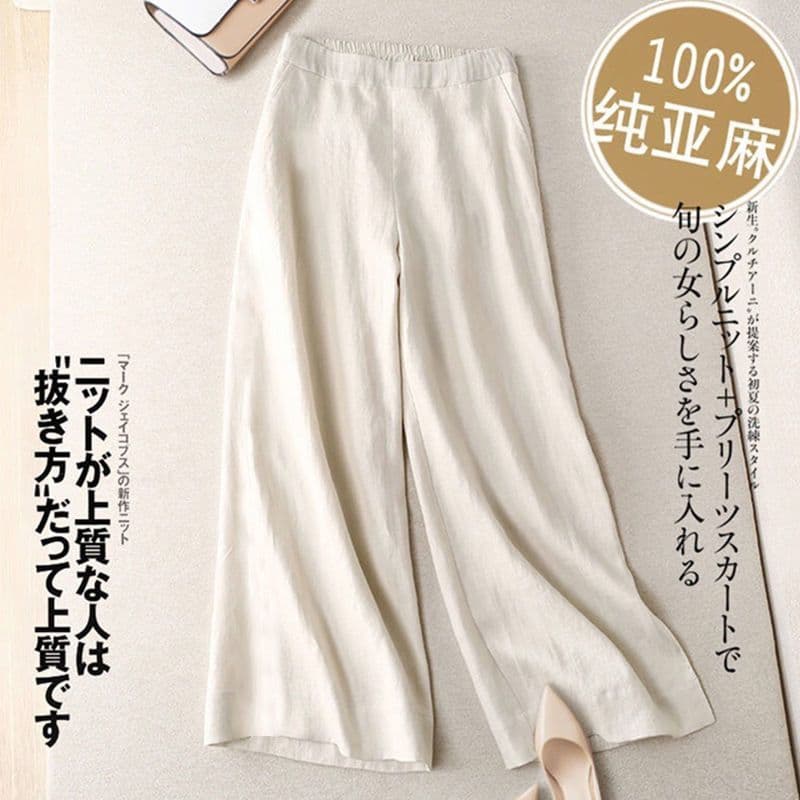 Exported to Spain, surplus stock, summer thin cropped wide-leg pants, women's high-waisted loose-fitting cotton and linen casual pants.
