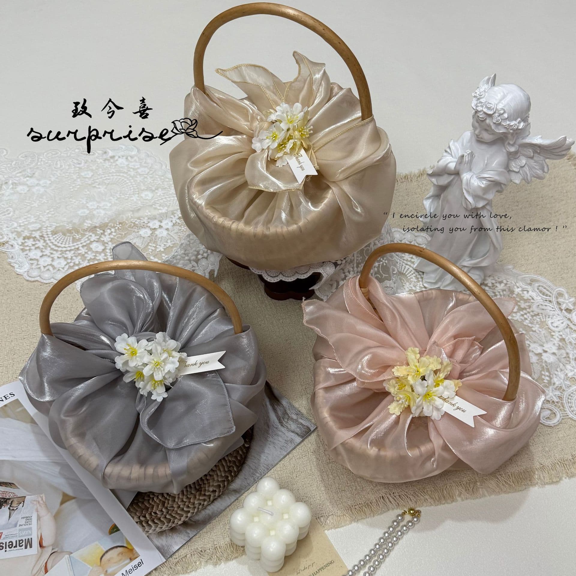 Bridesmaid souvenir hand basket furoshiki wedding candy box souvenir wrapped fabric wedding high-end practical gift