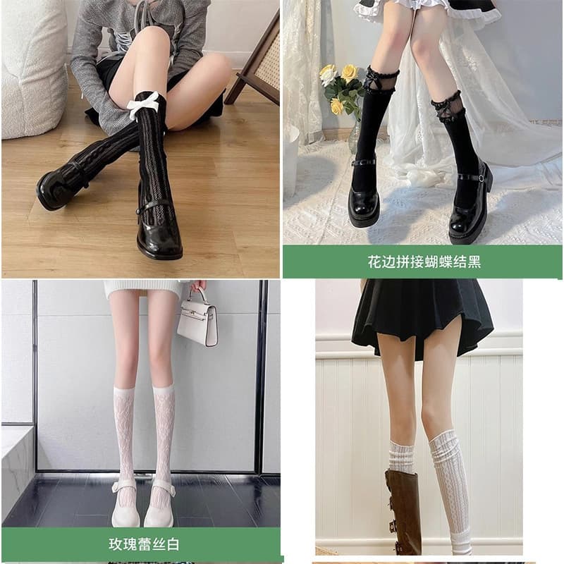 【Luxury Exclusive】Mid-Calf Socks for Women, Spring and Summer Thin Breathable Leg-Shaping JK Knee-High Socks, Anti-Slip Over-the-Knee Socks