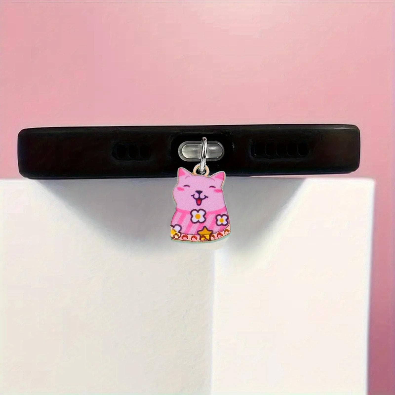 Amazon Alloy Oil Drop Cute Cat 15x20mm Phone Strap Pendant Dust Plug Temu Phone Port Dust Cover