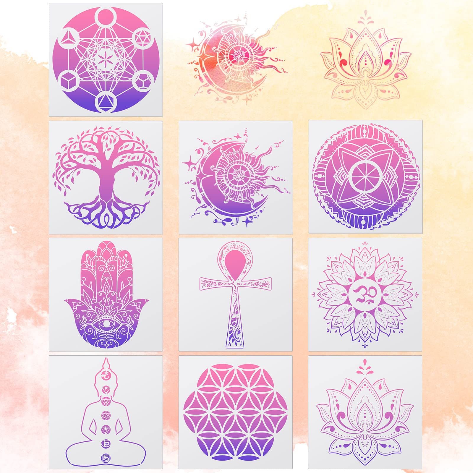 Amazon Best-Selling Drawing Template Wall Painting Spray Template Sanskrit Meditation Hollow Painting Template Set Wholesale