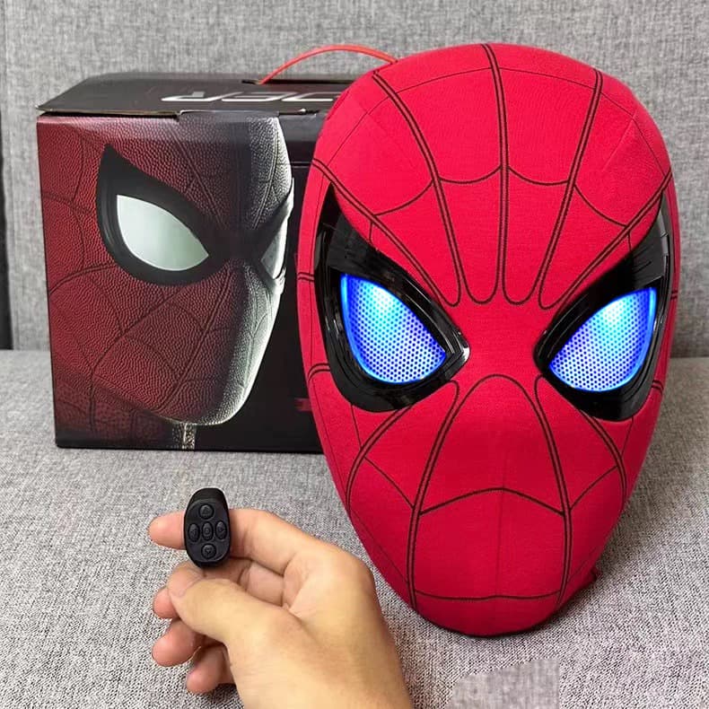 Cross-border Spider-Man Headpiece with Movable Eyes, Electric Blinking Light-Up Mask, Halloween Cosplay Funny Face Cover