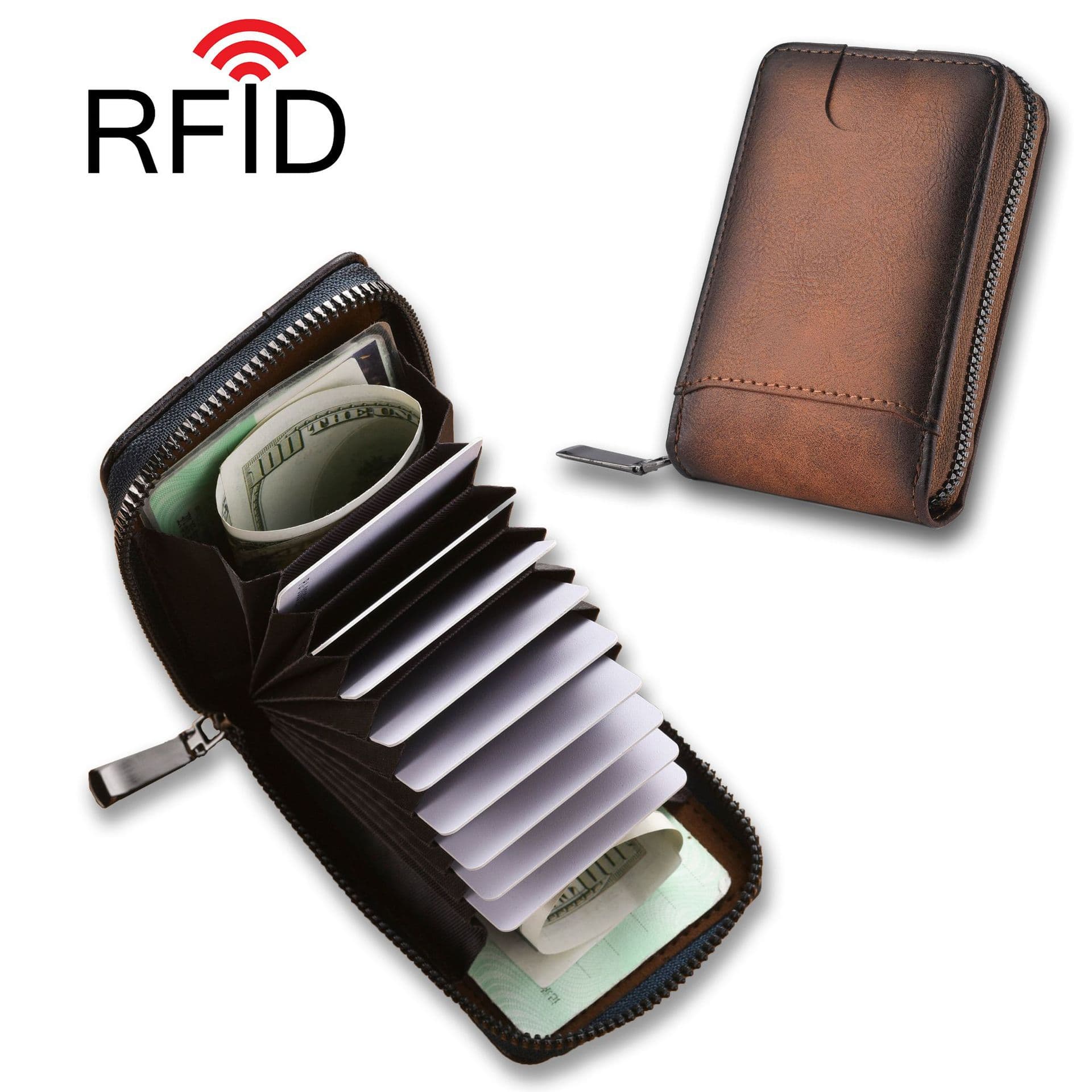 Vintage Men's Card Holder Anti-Theft RFID Multi-Slot Zipper Wallet Wholesale Large Capacity Men's Wallet Coin Purse