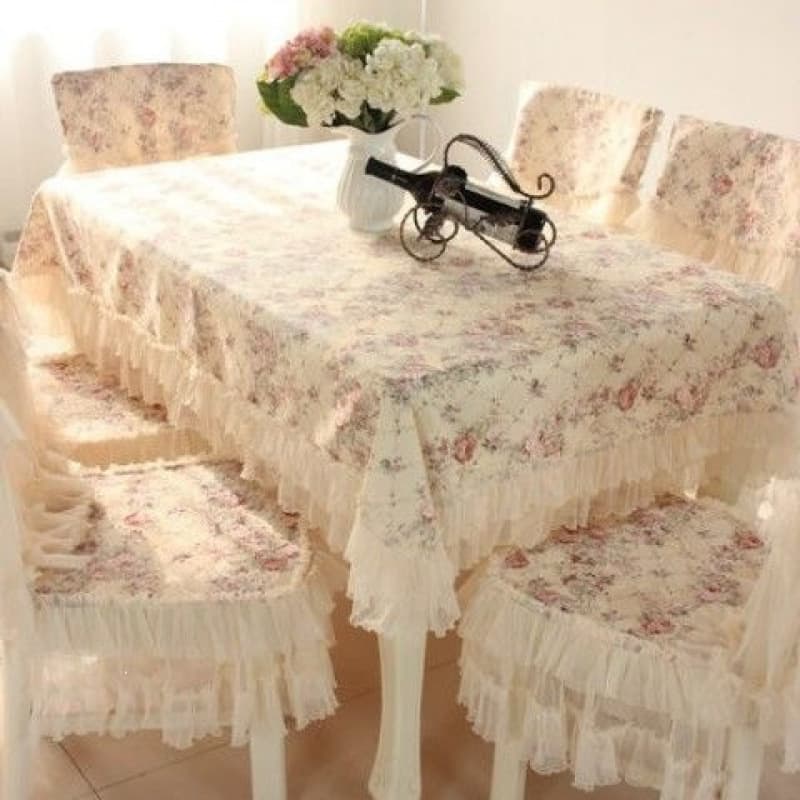 Tablecloth and Chair Cover Set, Rectangular Coffee Table Cloth, Lace Chair Cover for Home, Universal Fit