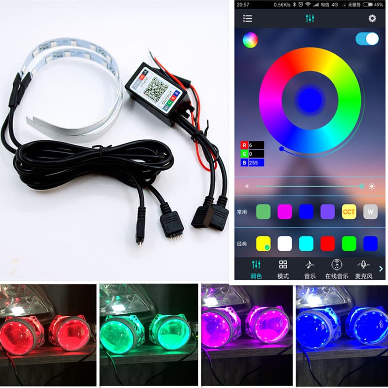 Smartphone Controlled 7-Color APP Demon Eye Angel Eye Automotive Lens LED Light Guide Angel Eye Decorative Light