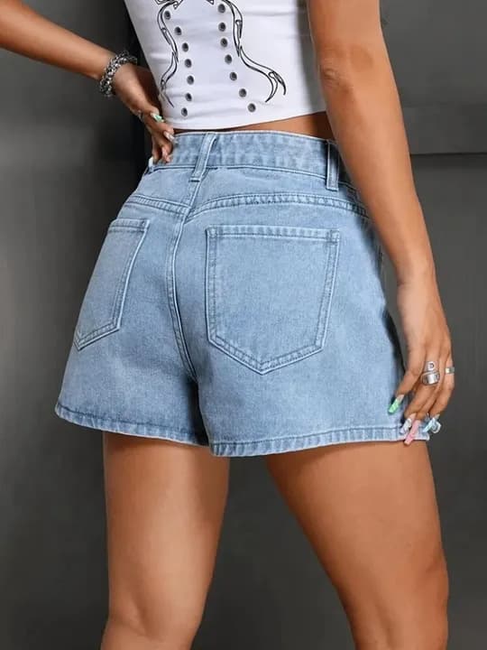 Best-selling in Europe and America! Butterfly Knot Denim Split Shorts for Women, New Summer High-Waist Retro Fashion Shorts