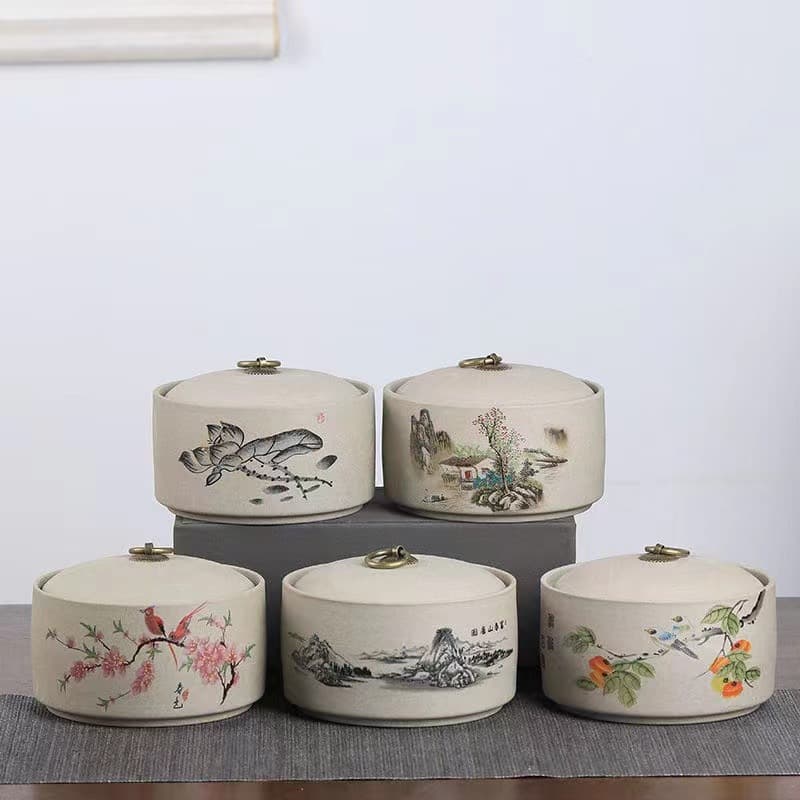 Factory wholesale ceramic jar stoneware tea jar packaging jar medium tea warehouse storage jar sealed jar gift box customization