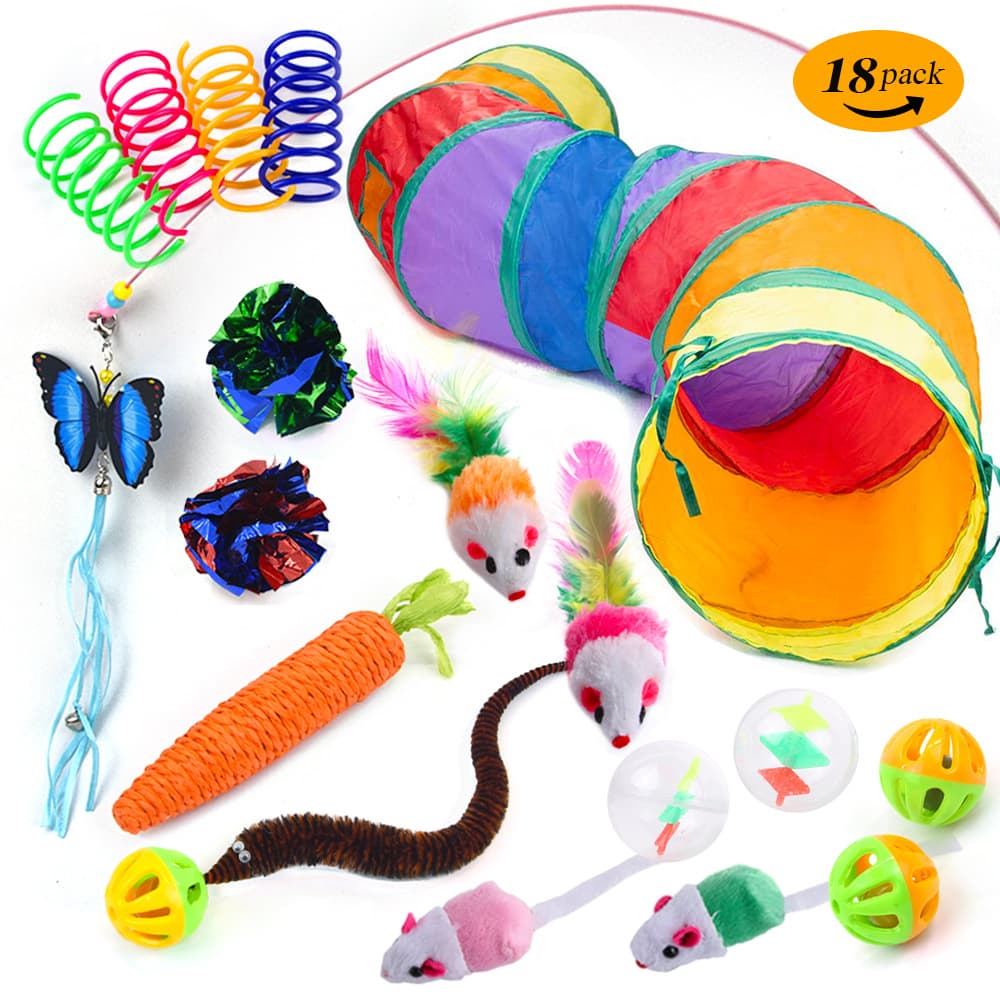Hot-Selling Cross-Border Pet Cat Toy Set Cat Toys Bell Ball Spring Steel Wire Cat Teaser Cat Tunnel Toy