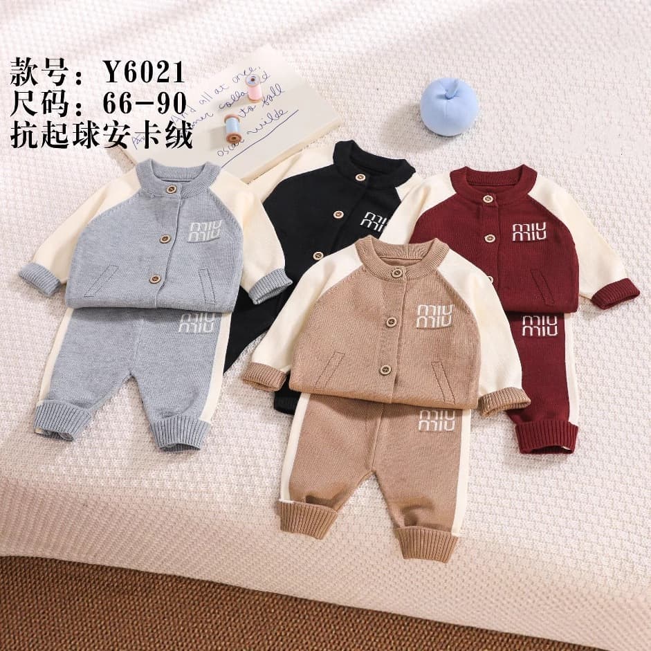 Baby Korean Style Sweater Set Autumn Boys Knitted Color Block Baseball Jacket Two-Piece Set Woolen Clothes