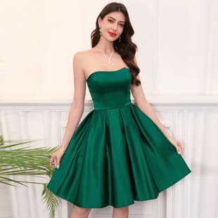 Cross-border Amazon Cocktail Party Dress Strapless Satin Short Dress Elegant and Graceful Skirt