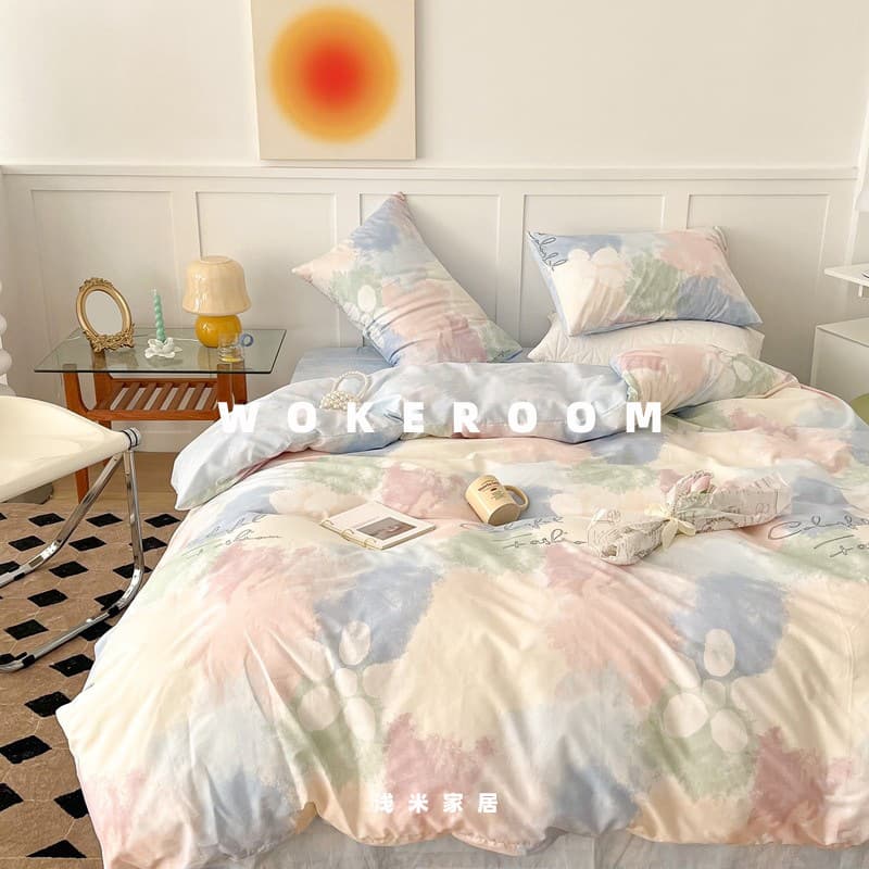 CW Minimalist Student Four-Piece Set Bedding Solid Color Dormitory Factory Skin-Friendly Brushed S Dormitory Sheet Three-Piece Set