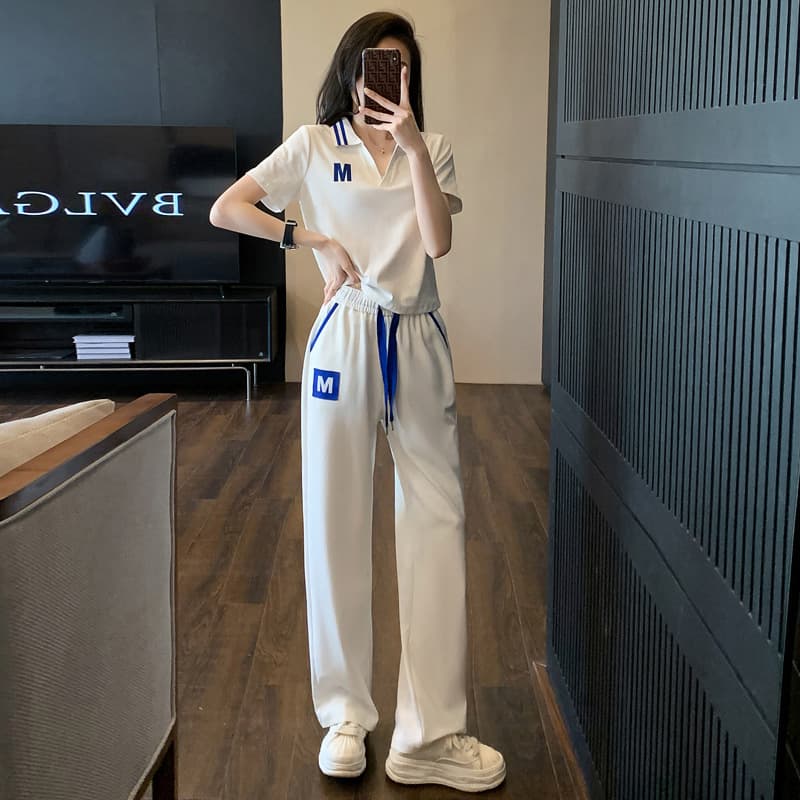 Trendy Little Chanel Style Polo Neck Short Sleeve Casual Sportswear Set for Women, Summer 2024 Dance Square Dance Two-Piece Set