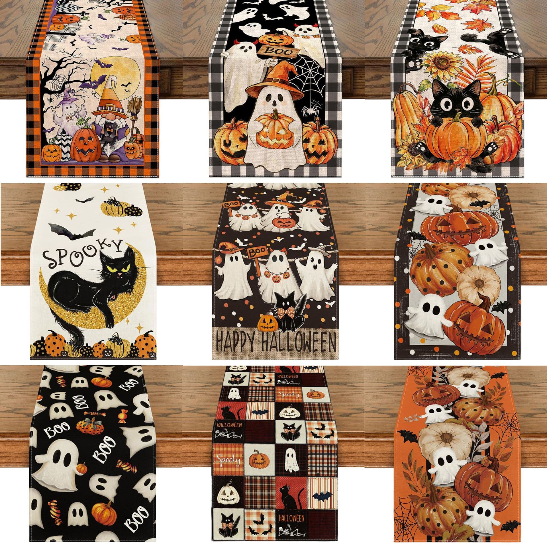 Cross-border New Halloween Table Runner Pumpkin Ghost Stain-Resistant Living Room Festive Atmosphere Decoration Wear-Resistant Table Runner