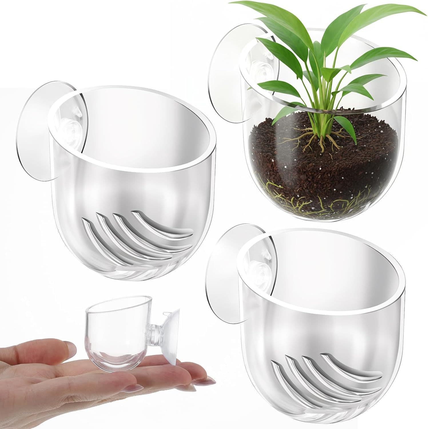 Suction Cup Plant Holder Aquarium Red Worm Scaping Cup Transparent Fish Tank Plant Holder for Water Decoration