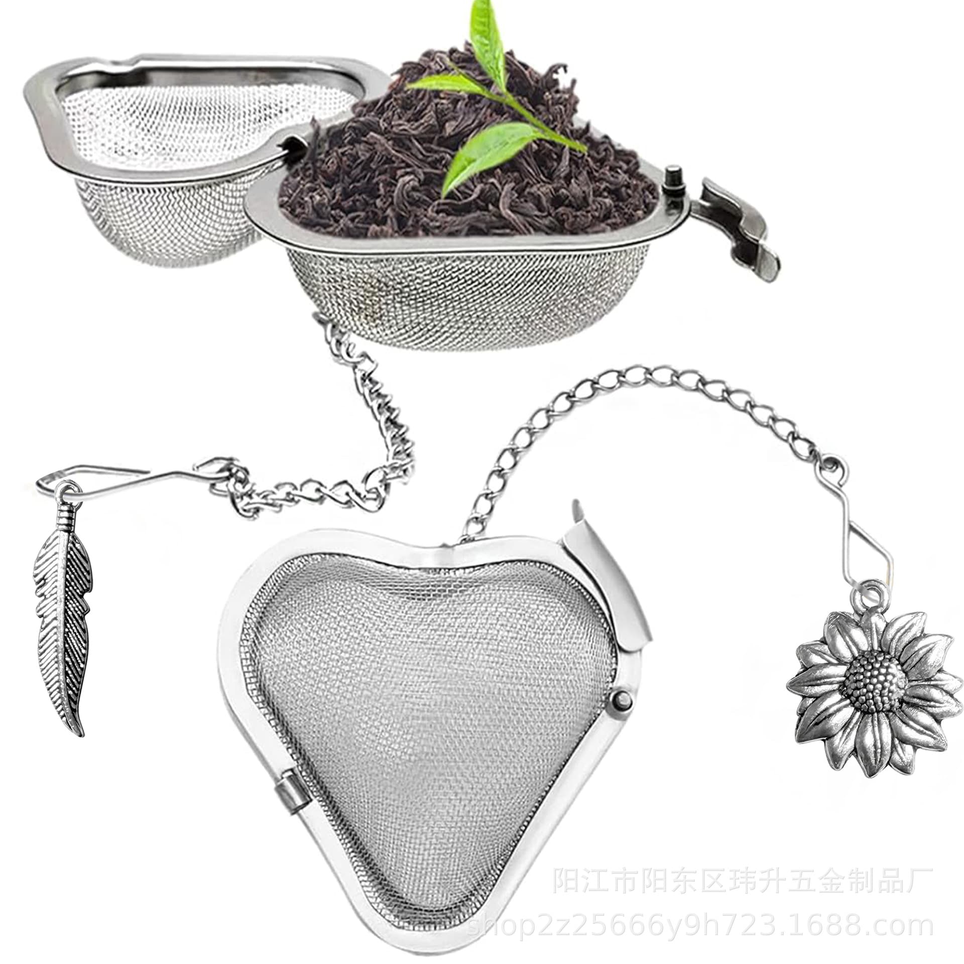 2-piece set of loose tea brewers, stainless steel heart-shaped tea filters, various decorative patterns, tea balls and tea leaks