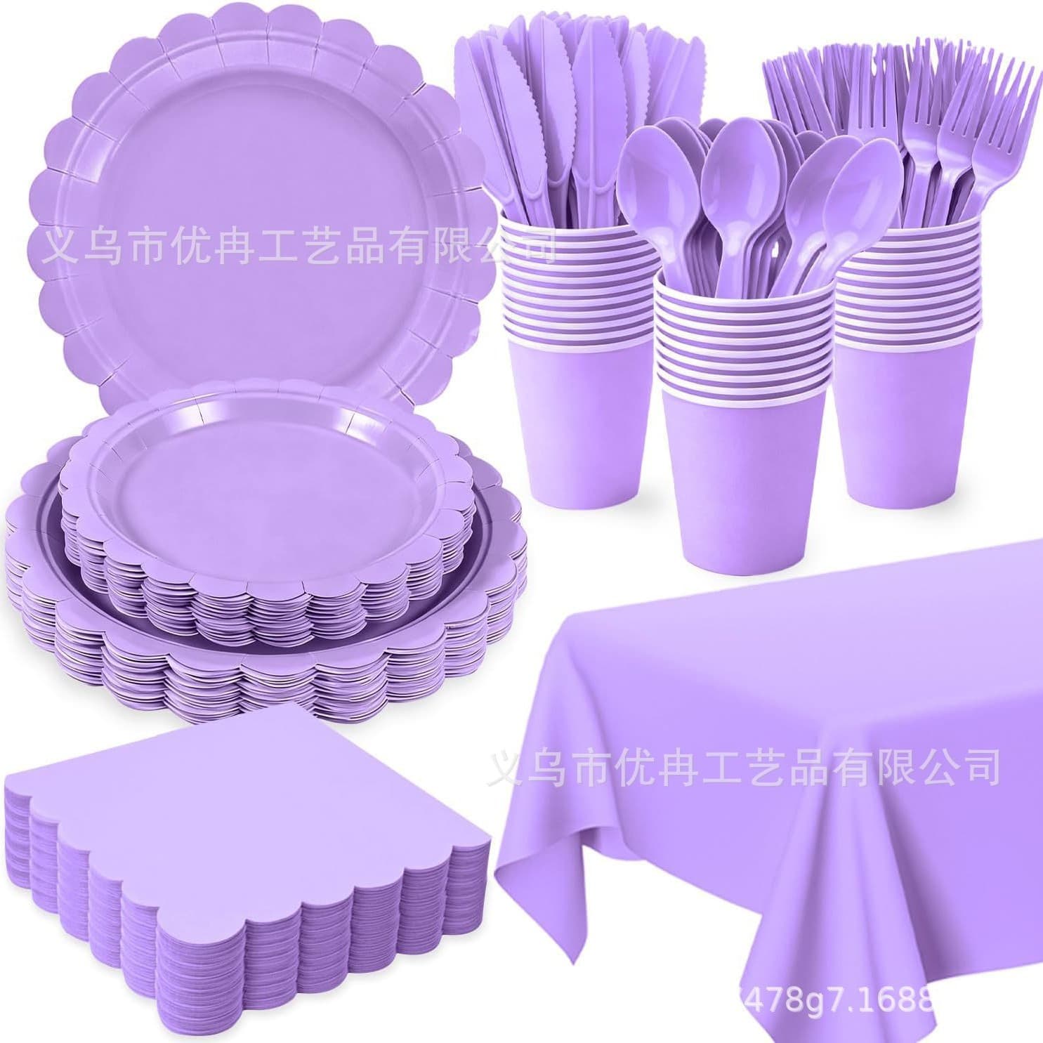 New lace light purple theme disposable paper plate tablecloth tissue party set decoration supplies