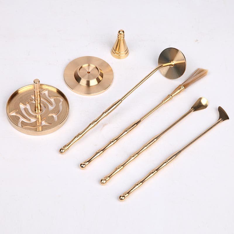 Pure Copper Incense Ceremony Set for Carving Seals, Sandalwood, Agarwood Powder, Seal-making Tools, Beginner Utensils, Incense Burner, Ash, and Cone Incense Supplies
