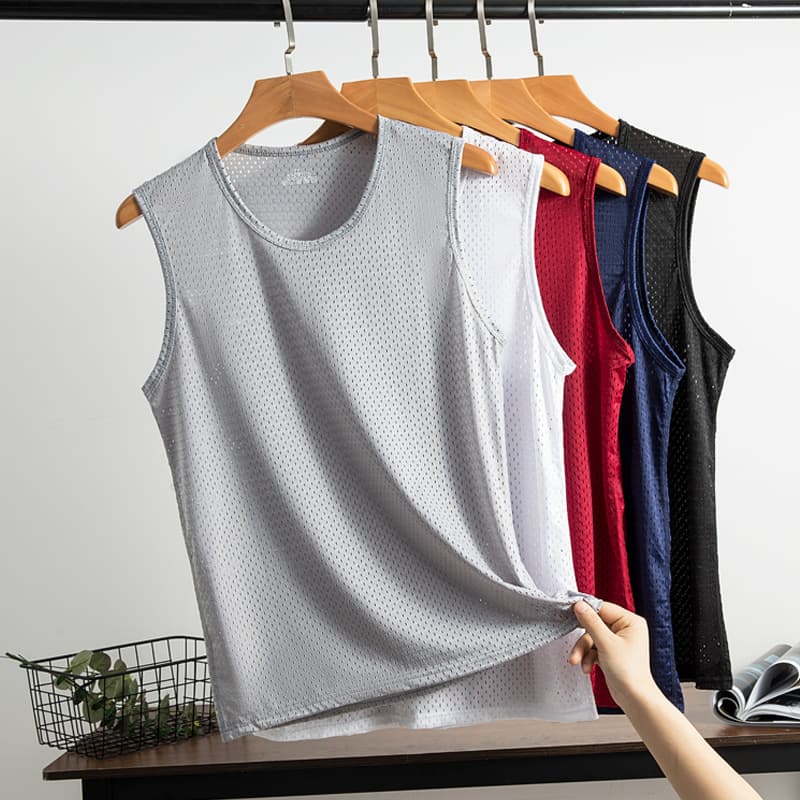 Men's Ice Silk Mesh Vest, Quick-Dry, Breathable, Summer Thin Fit Top, Sports, Fitness, Trendy