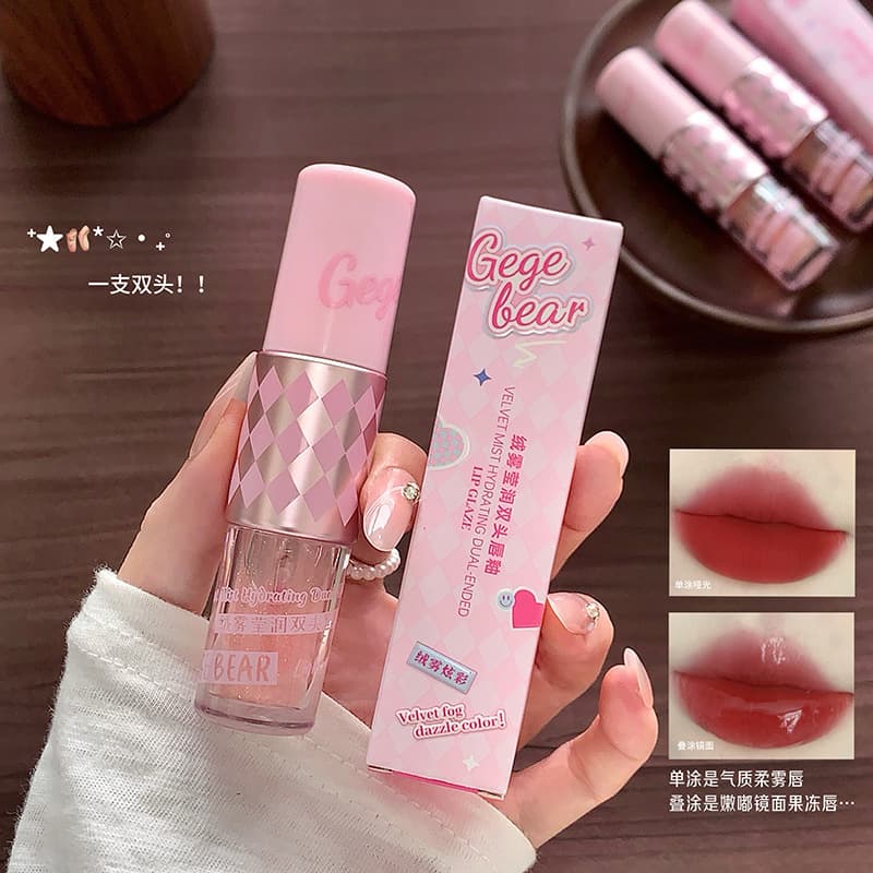 Gegebear Velvet Matte & Glossy Dual-Ended Liquid Lipstick, Long-Lasting, Smudge-Proof