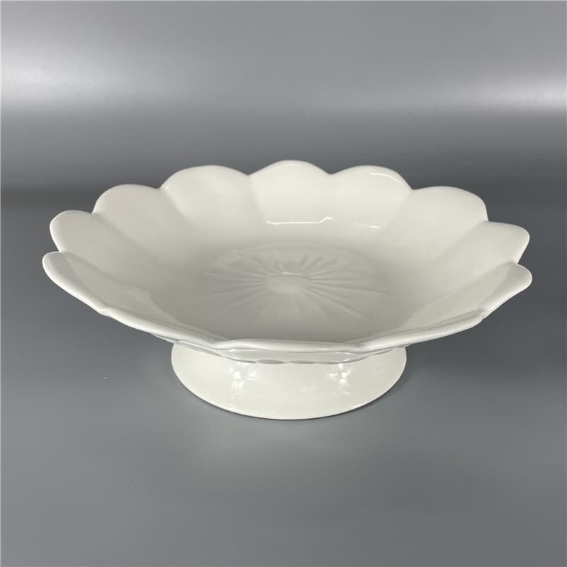 Chinese Style Simple High-Leg Ceramic Fruit Plate Snack Plate Dried Fruit Nut Plate Fruit Basket Fruit Bowl Wheat Ear Bowl