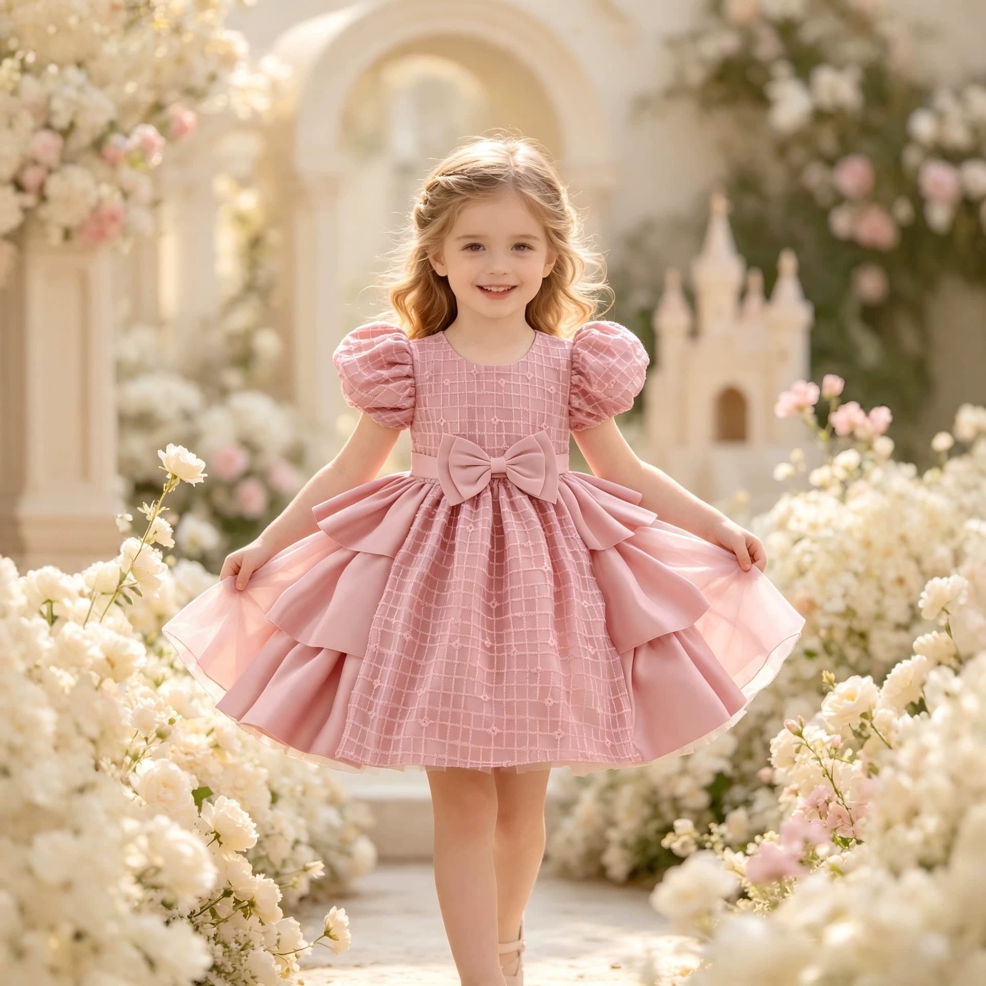 Cross-border 2025 new children's birthday dress children's dress one-year-old princess dress satin bow Christmas Halloween