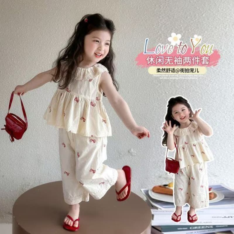 Girls Sleeveless Suit Summer 2025 New Baby Girl Western Style Wide Leg Pants Children's Korean Version