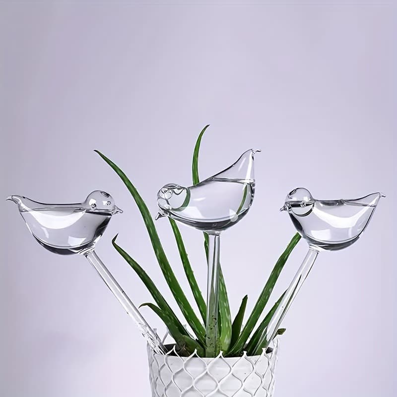 Glass-Look Bird Automatic Plant Waterer, Lazy Watering Device, Travel Drip Waterer, Round Plant Waterer