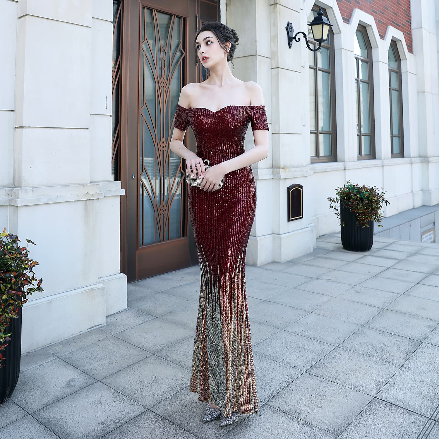 18139#2020 New Sequin Fishtail Long Dress for Auto Show, Real Estate Exhibition, Celebration, Event Hosting