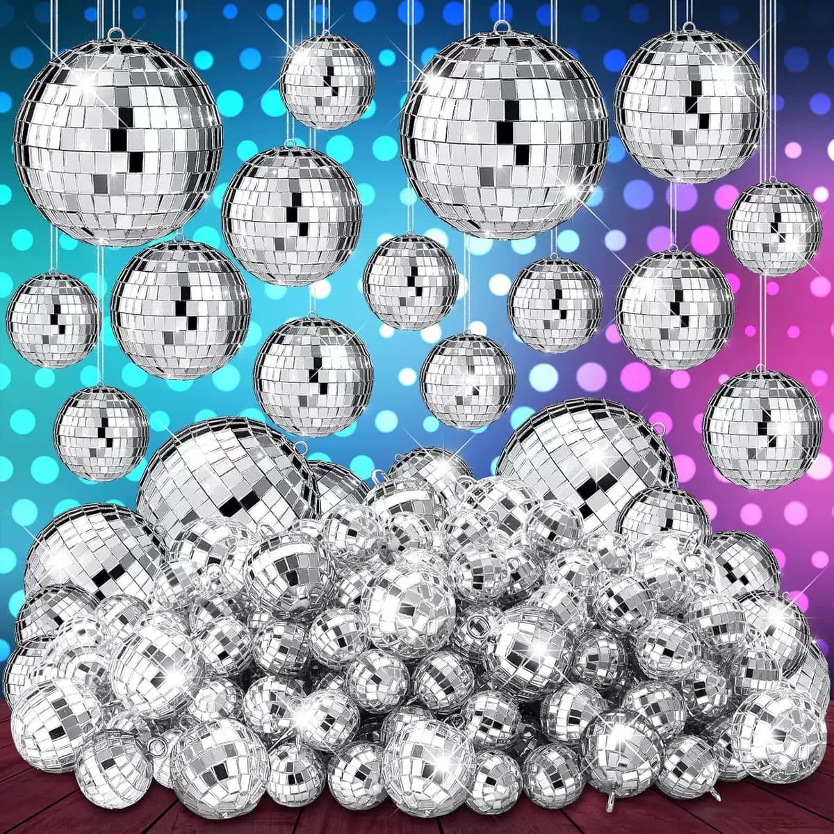 Cross-border hot-selling 12-piece combination set, disco mirror decorative ball set, cabinet Christmas reflective hanging decorations