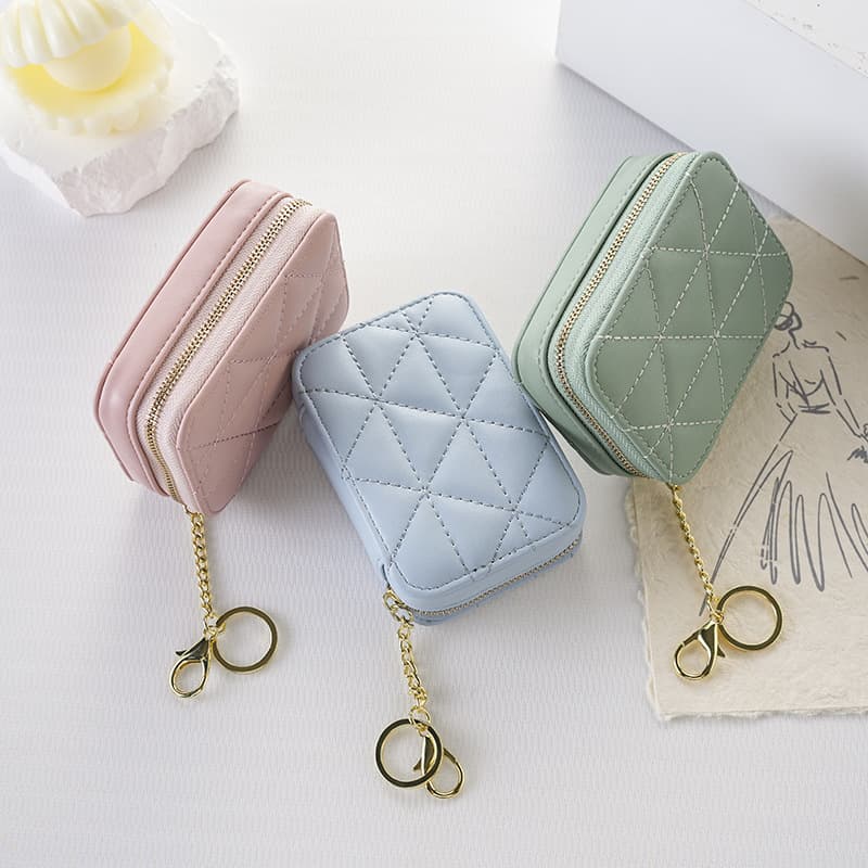 Portable Mini Triangular Embroidery Thread with Mirror Simple Lipstick Bag Fashionable Solid Color Versatile Storage Makeup Bag
