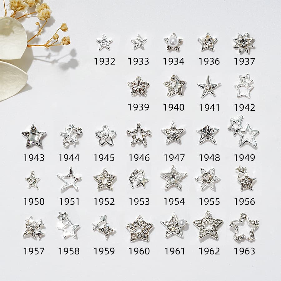 Flashing five-pointed star nail art accessories cross-border metal hollow diamond-encrusted alloy star nail diamond diy nail art accessories