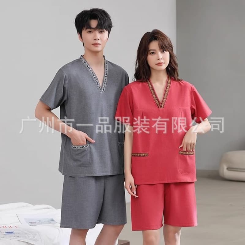 High-end tribute linen plus size couple style women men sauna bath robe hotel foot massage salt steam TCM therapy suit