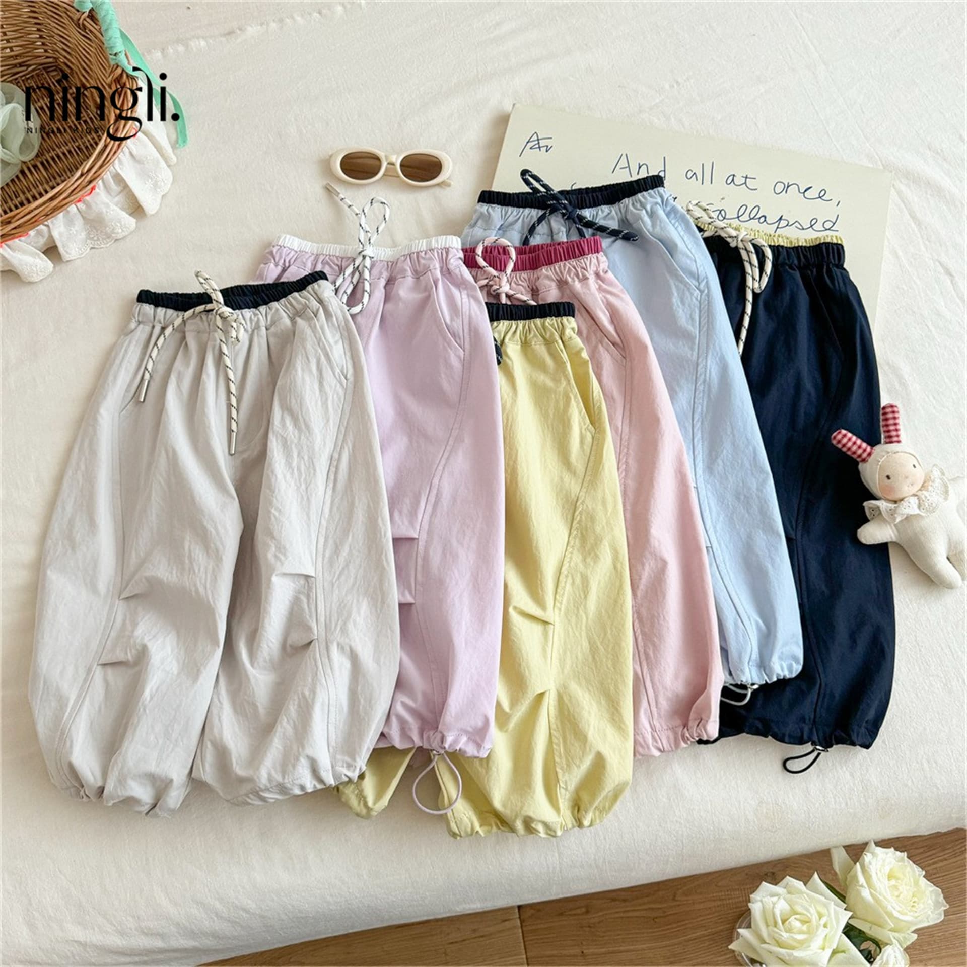 Ningli Girls' Yamamoto Pants Summer New Style Loose Children's Pants Korean Version Thin Drawstring Pants for Girls Fashionable